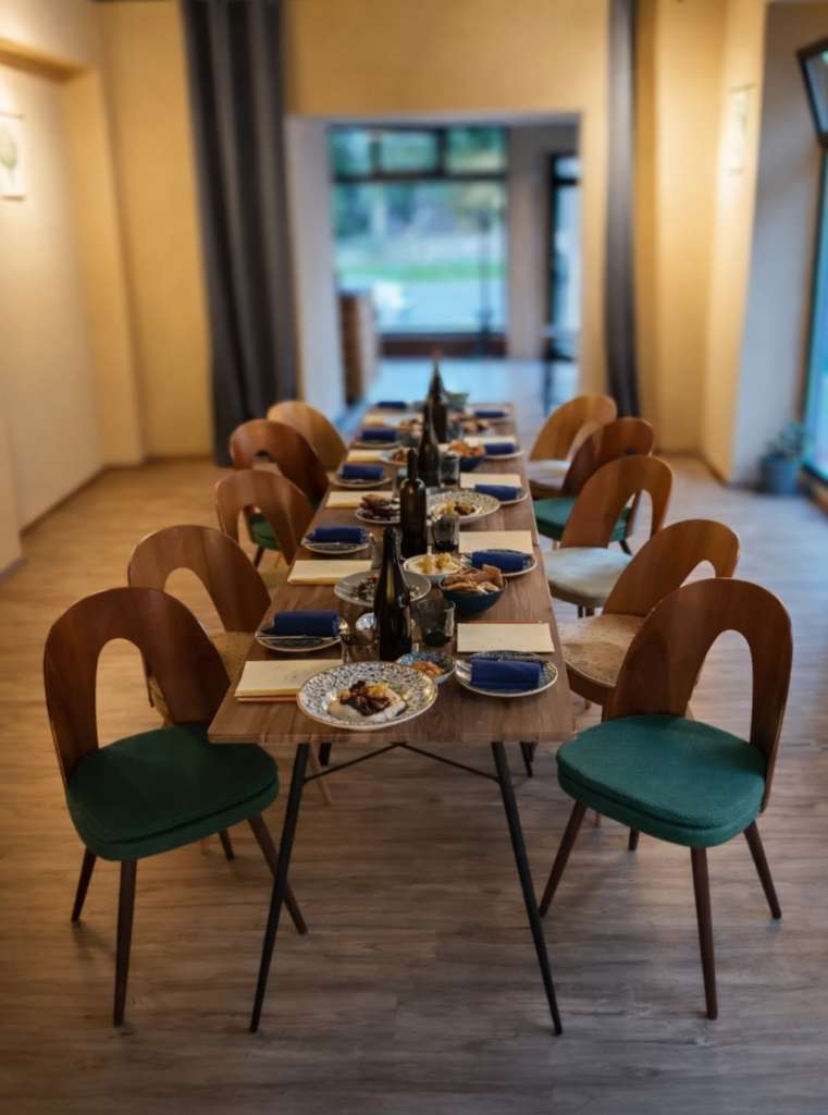 table at LEAF restaurant prepared for wine tasting